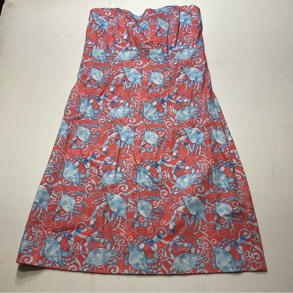 Kaeli Smith Maryland Blue Crab Print Strapless Dress With Tie Back Sz 4 Preppy